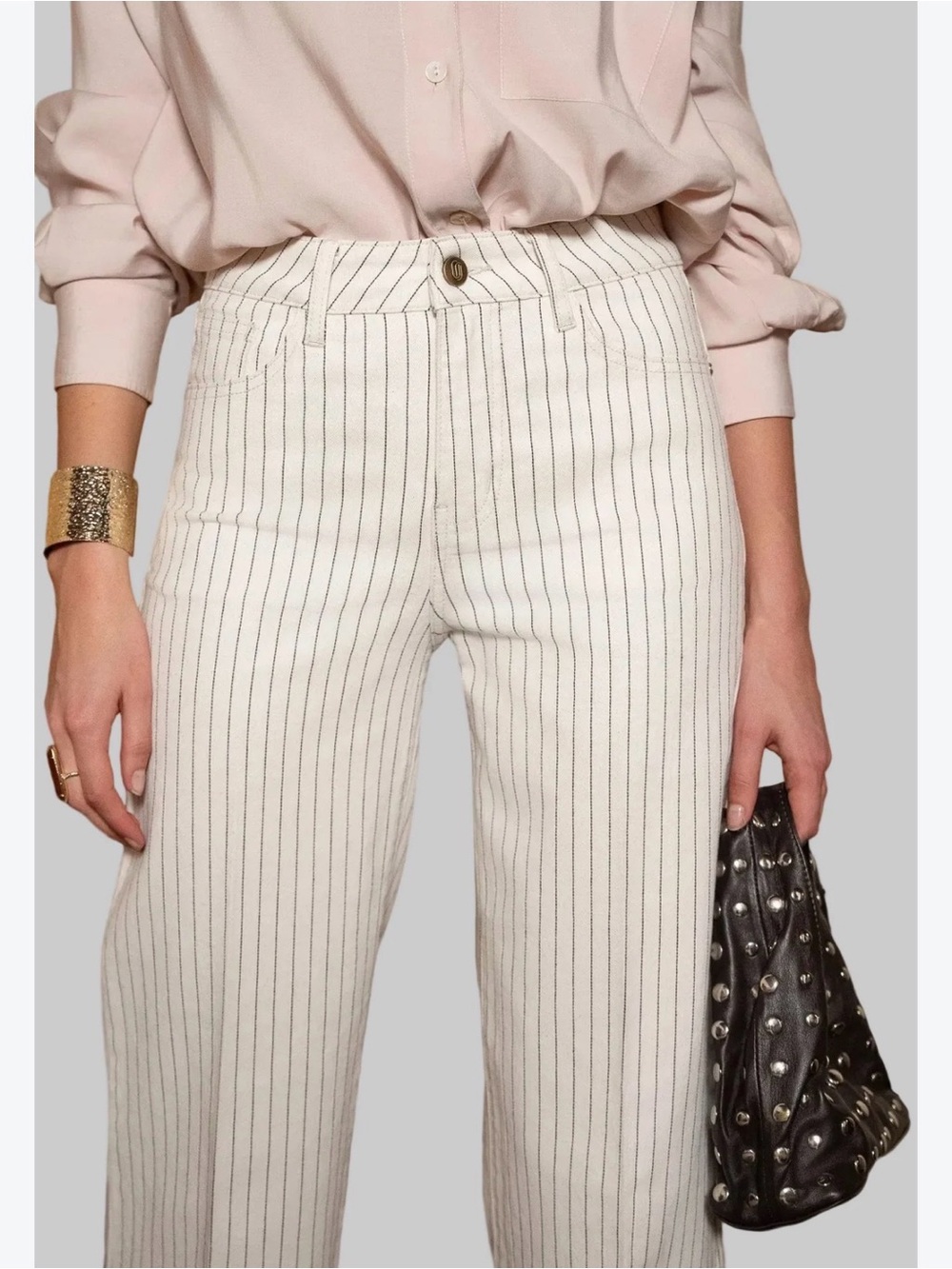 Pinstripe Ivory Wide-Leg Trousers